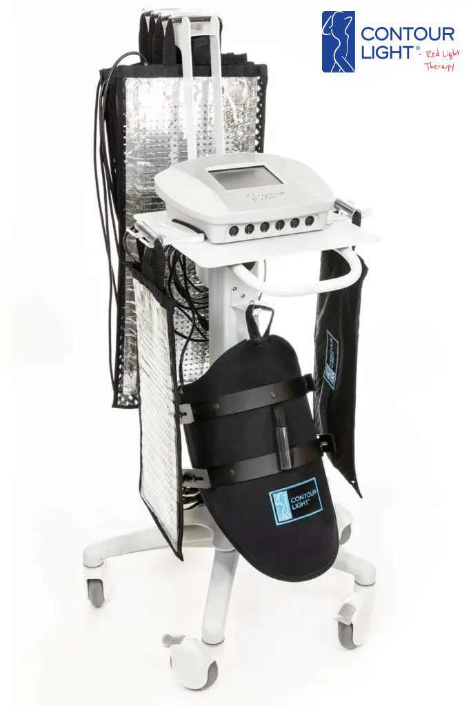 Contour Light red light therapy body contouring device on rolling cart with flexible LED pads at ReNuYou studio